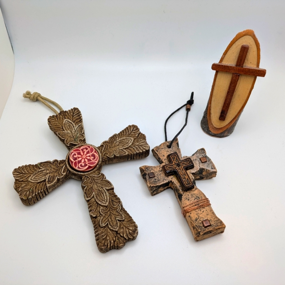 LOT of 3 Rustic Cross Crucifix Decor